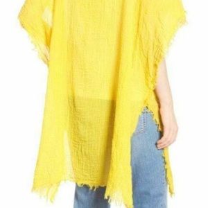 Eileen Fisher silk/organic linen gauze fringe cover up